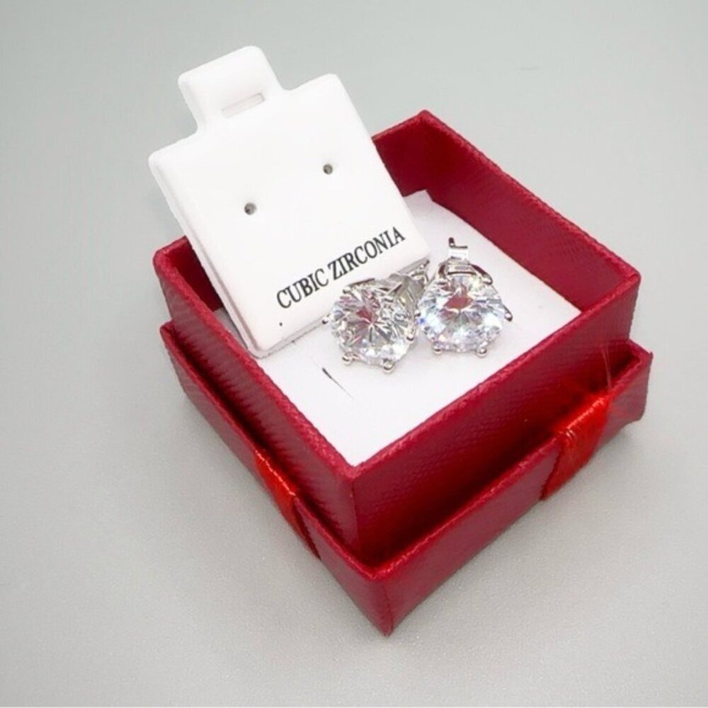 Elegant 925 Sterling Silver Cubic Zirconia Stud Earrings – 3 CT*2  5A Brand New - Picture 5 of 7